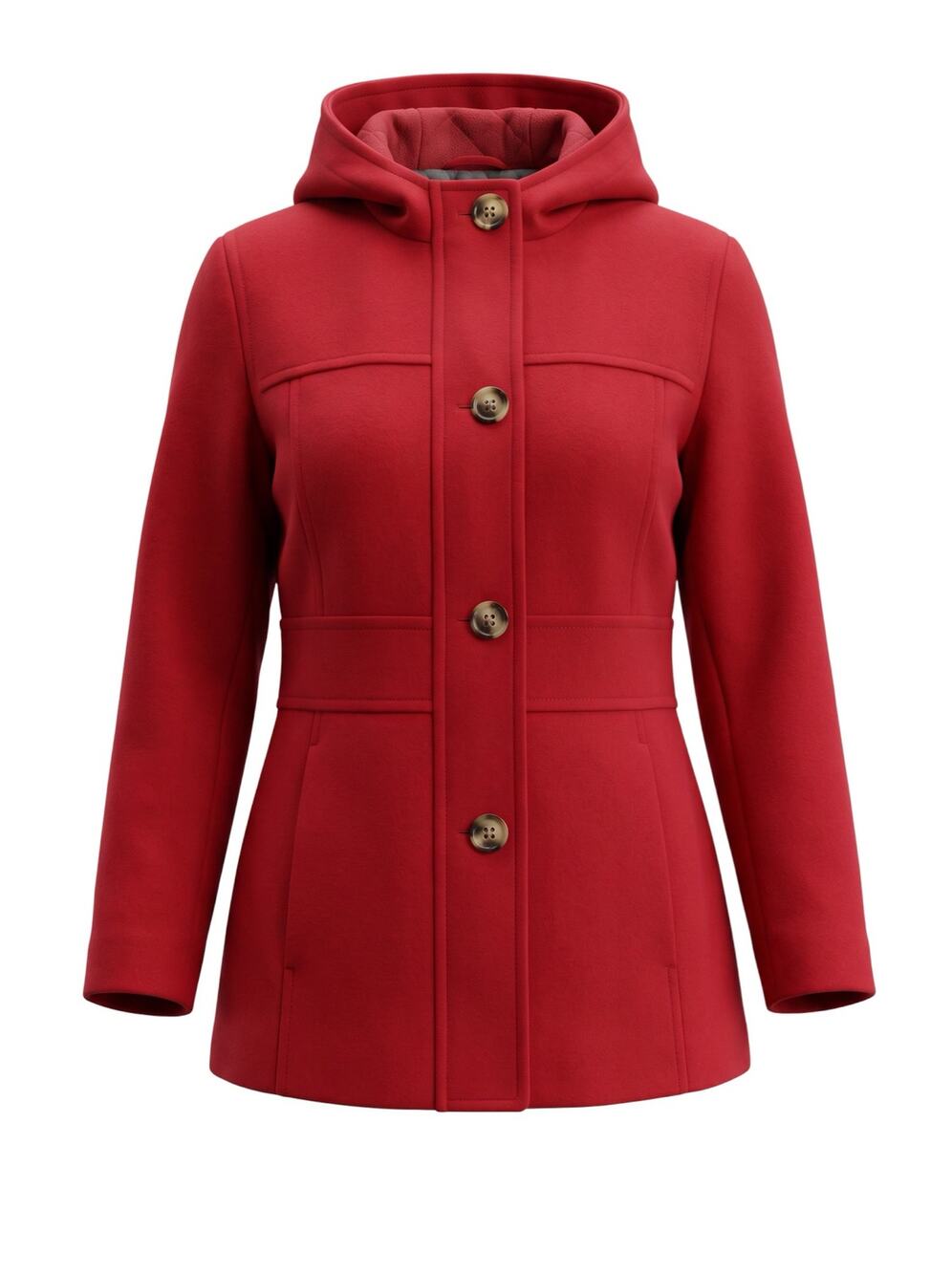 Jason Kole Women’s 1x Plus Size Red Wool-Blend Hooded Coat Single Breast Pockets